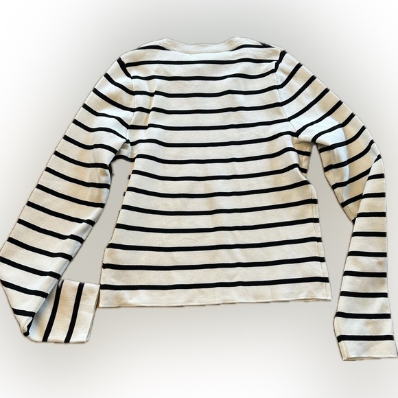 Cropped Striped Stretchy Black & Ivory Fitted Sweater Size Large - Picture 4 of 7